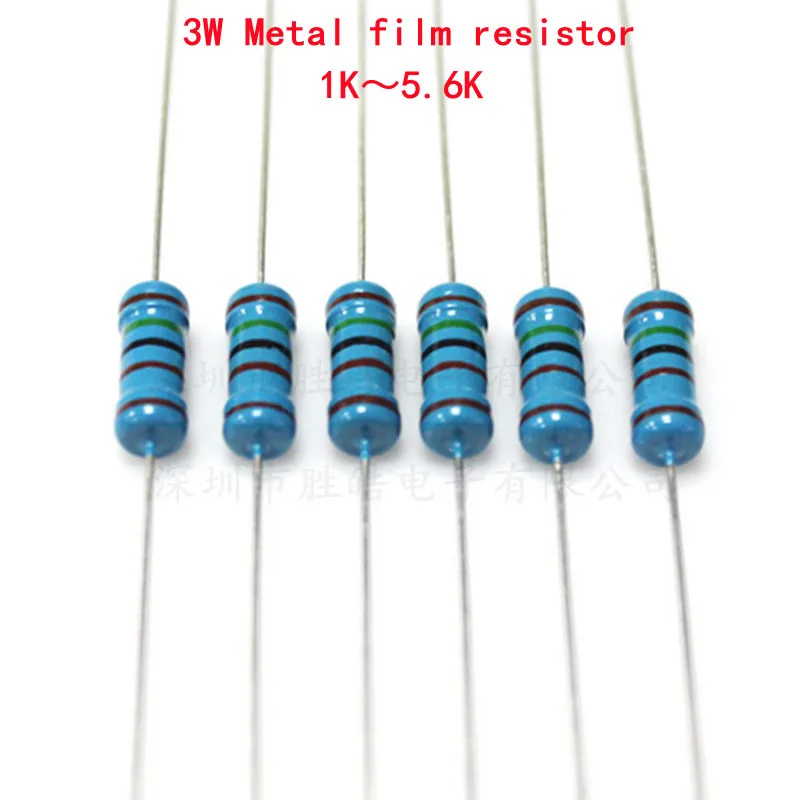 Resistencia de película de Metal, de alta calidad ohmios, 3W, 1% 1K, 1,1, 1,2, 1,3, 1,5, 1,6, 1,8, 2,2, 2,4, 2,7, 3,3, 3,6, 3,9, 2, 4,3, 4,7, 5,1, 5,6, 10 unidades