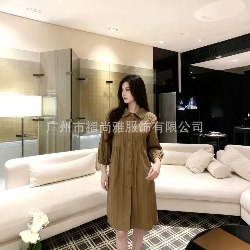 Miyake Pleated 2026 Autumn New Style Elegant Trench Coat Dress Loose Single-Breasted Versatile Doll Collar Jacket for Women