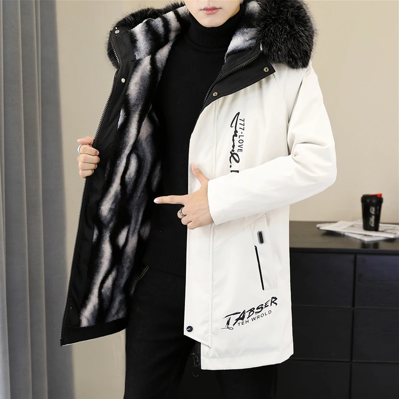 

Мужская утепленная хлопковая куртка средней длины 2024 года, новая модель, на флисовой подкладке, зимнее пальто прямого кроя, молодежная верхняя одежда