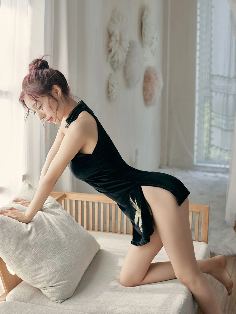 Women Sexy Cheongsam Lingerie Uniform Dress Robes Cosplay Classic Naughty Dress Women Sexy Lace Erotic Lingerie