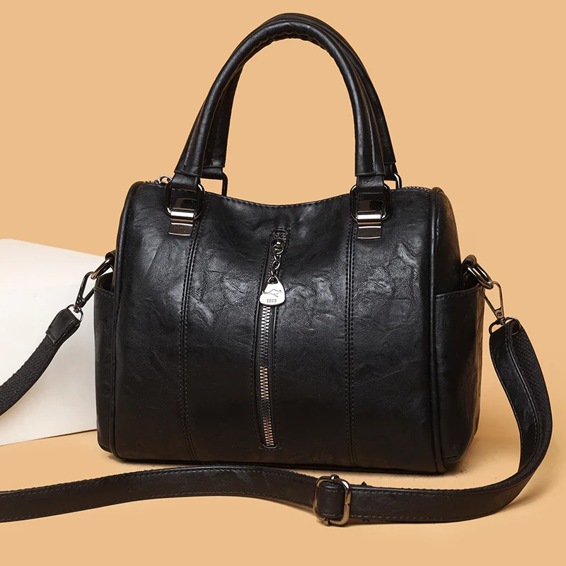 

Fashion Big Leather Tote Bag For Women Large Capacity Retro Shoulder Bags Soft Leather Crossbody Handbags Large Lady Shopper Bag