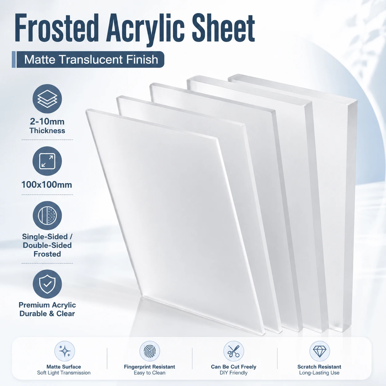 1-10Pcs 2-10mm Frosted Acrylic Sheet, Single/Double Sided Matte Plastic Board for DIY, Picture Frames, Signs & Display