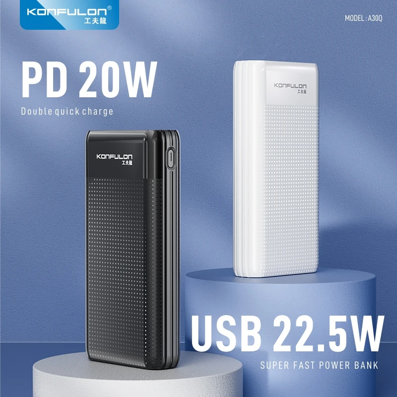 Imagem -02 - Konfulon-banco de Potência Portátil de Grande Capacidade Carregador Rápido Backup ao ar Livre Bateria Auxiliar de Energia Móvel Pd20w 20000mah