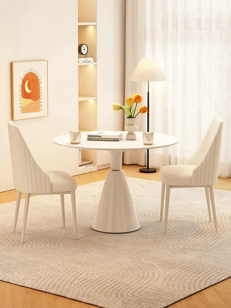 Cream style rock board dining table and chair combination, modern and simple circular small round table