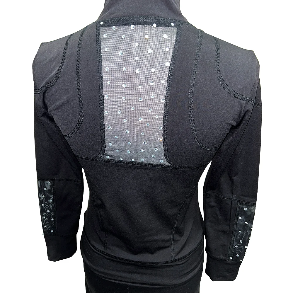 ZAGITOVA-traje de práctica de patinaje artístico para niñas y mujeres, chaqueta de patinaje sobre hielo, Tops, pantalones de terciopelo grueso negro, malla de diamante