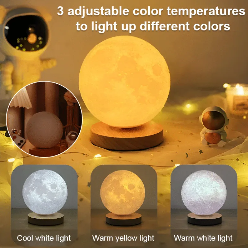 Maglev Moon Lamp 3D Moon Three Color Adjustable Magnetic Levitation Moon Light Spinning Moon Lamp Remote Control