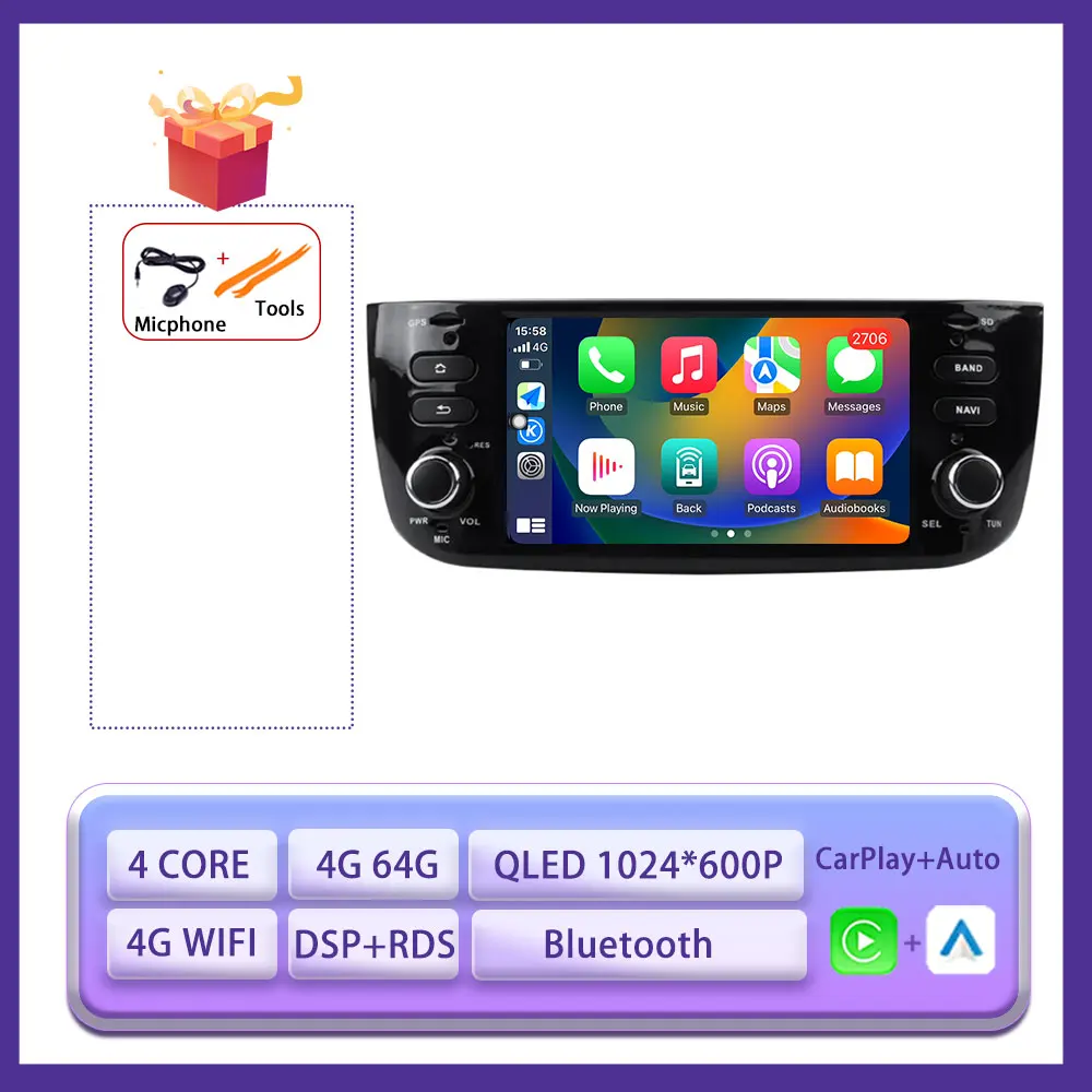 6.2 "Android 15 Auto Carplay Radio Voor Fiat Linea Punto EVO 2012-2015 Stereo Autoradio Multimedia Speler GPS Navi scherm Gereedschap