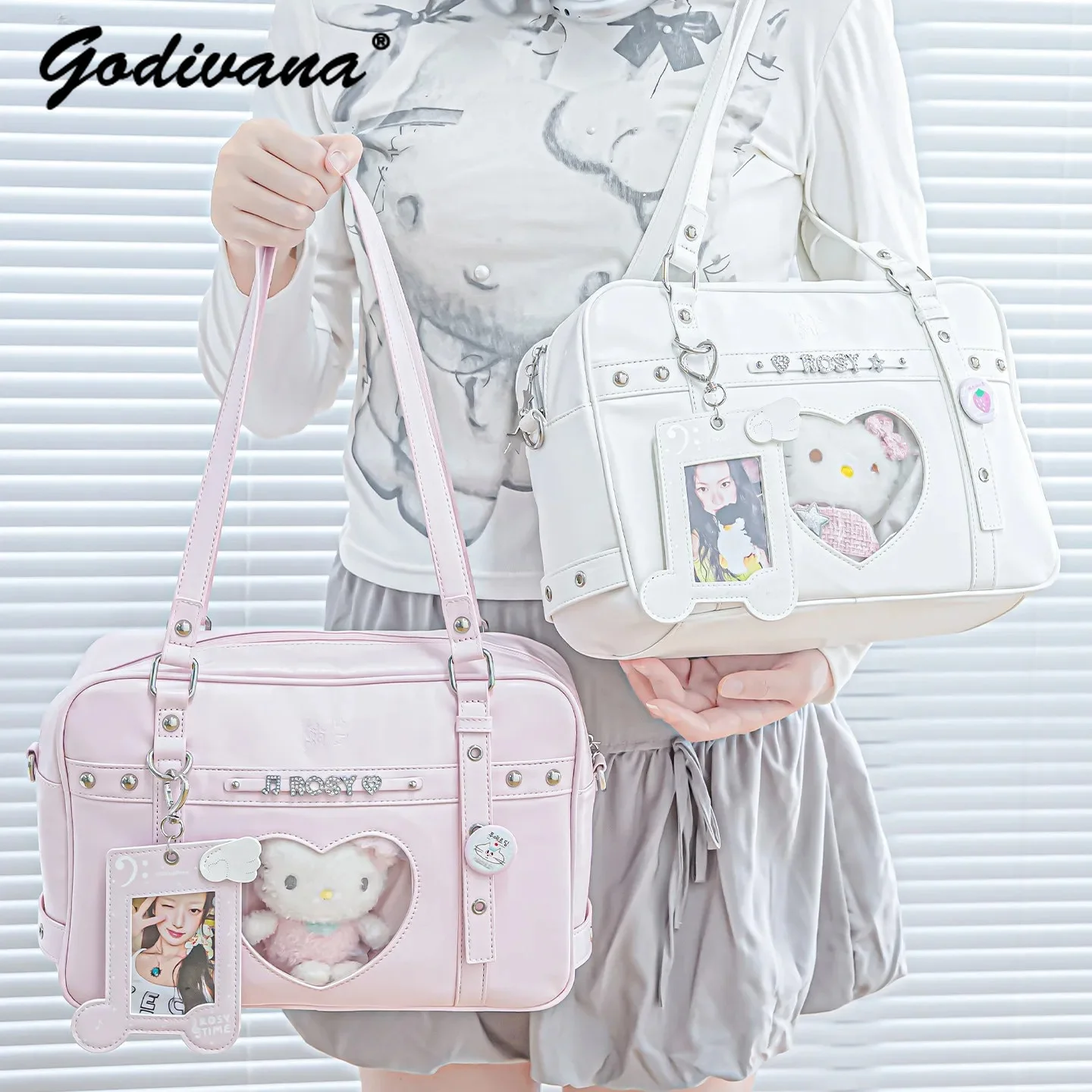 Original Design 10cm Baby Doll Pain Bag Heart Hollow Satin Shoulder Bags Student Female Portable Underarm Bags