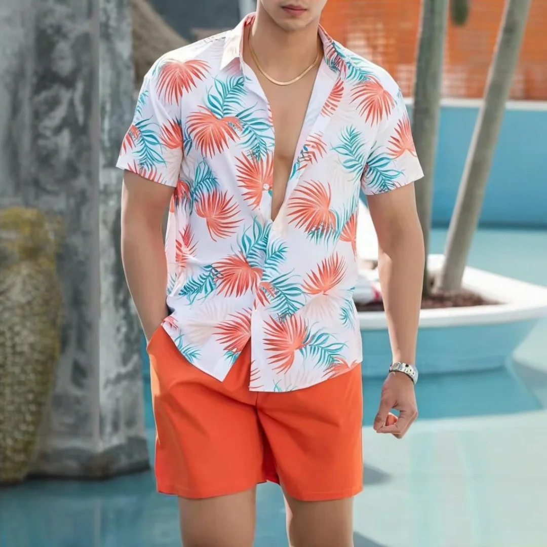 

Men's Short Sleeve Shirt Set Casual Beach Party Hawaiian Shirt Shorts Summer Outdoor Short Sleeve Top OverSize Men's Clothing