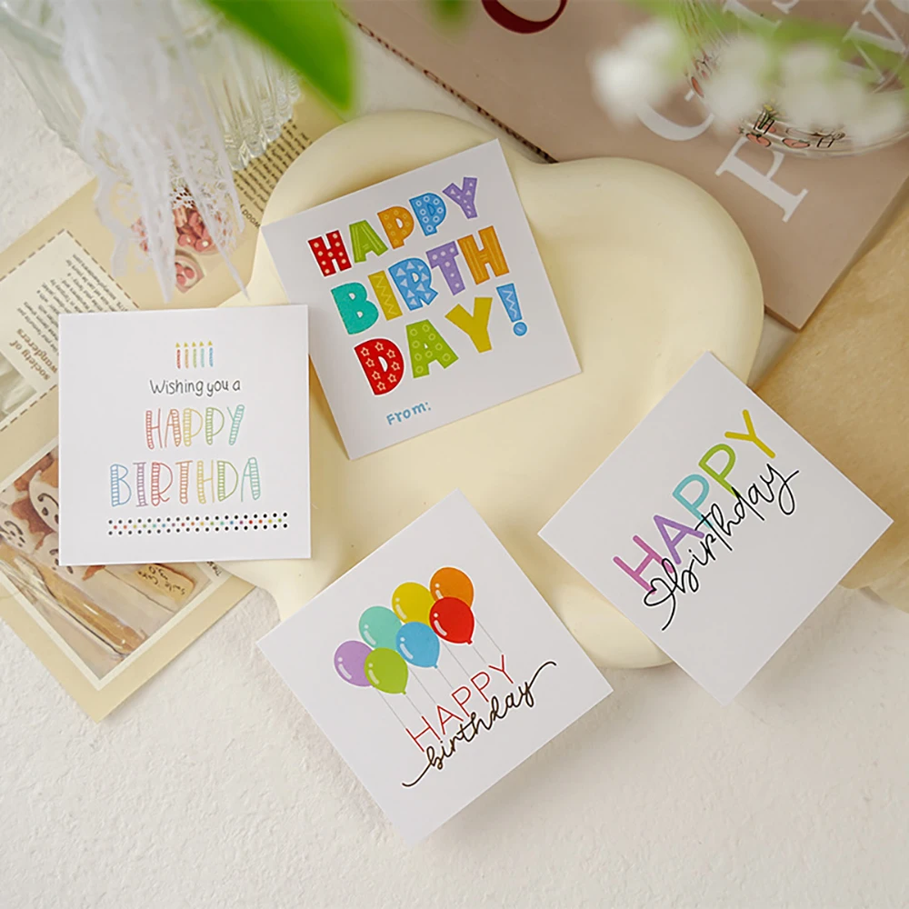 50 pcs Happy Birthday Balloon Mini Writing Message Card Flowers Cake Decoration Card