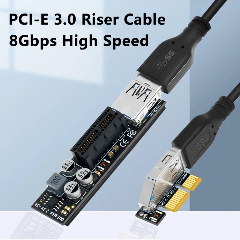 PCIE Riser Cable Full Speed USB 3.0 PCI Express X1 to X1 Extension Cable Adapter Card Converter with Power Module for Desktop PC