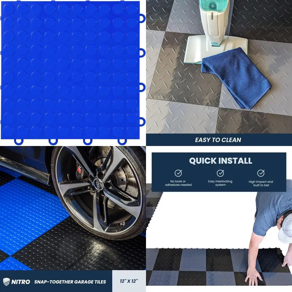 بلاط أرضية جراج بلاستيكي متشابك 12 × 12 غير قابل للانزلاق مع نمط عملة معدنية باللون الأزرق الداكن لسهولة التركيب معًا #1