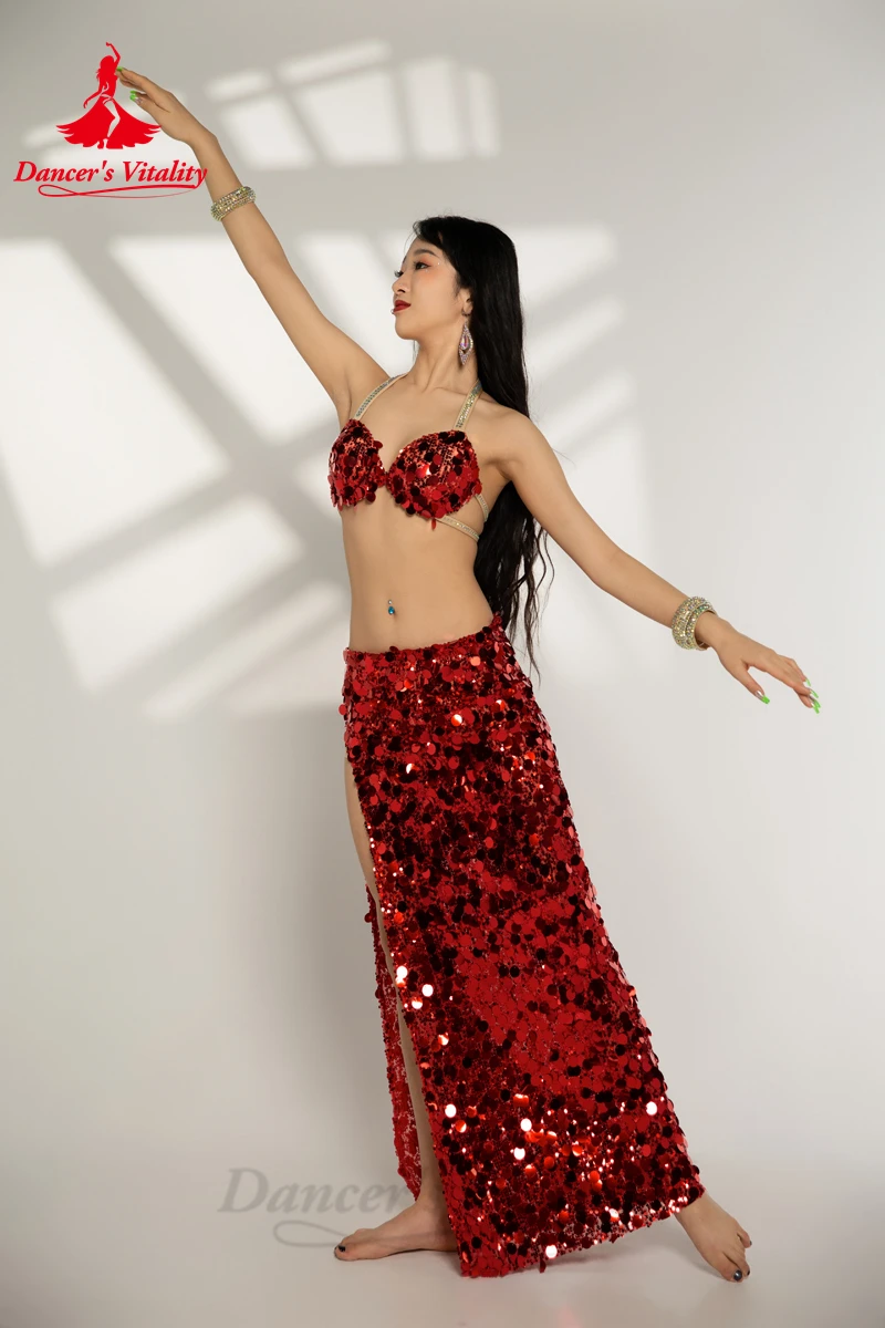 Belly Dance Costume Set for Women Big Sequins Bra+split Long Skirt 2pcs Girl\'s Oriental Belly Dancing Performance Costume Suit