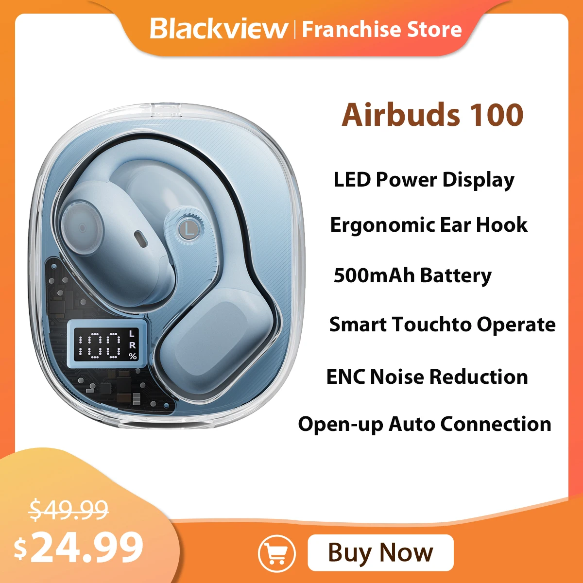 Blackview Airbuds 100 IP68 Waterproof Wireless Headset Touch Control 500mAh Battery LED Digital Power Display For Android IOS