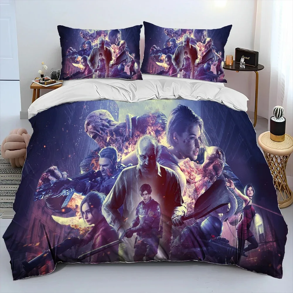 3D R-Resident Evil Games Gamer Comforter Bedding Set,Duvet Cover Bed Set Quilt Cover Pillowcase,king Queen Size Bedding Set Kid