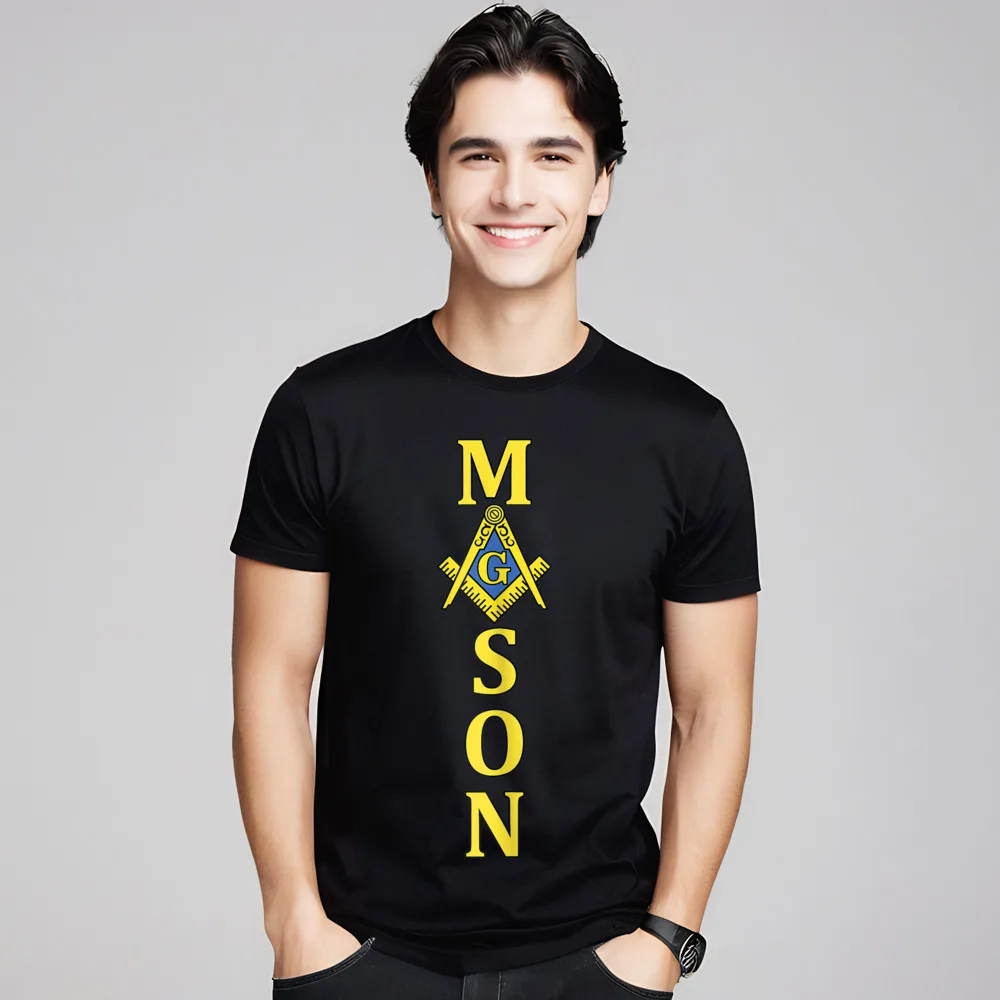 

Pure Cotton Mens Short Sleeve Masonic Shirt Mason Square Compass T-shirts Outdoor Tops Tees Hip Hop Design O-Neck Tshirts
