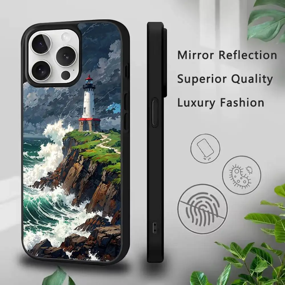 Casing Ponsel Anime Lighthouse Untuk IPhone 17,16,15,Pro,Max,Air,14,Plus,13,12,11 Penutup Pengisian Daya Nirkabel Magesafe