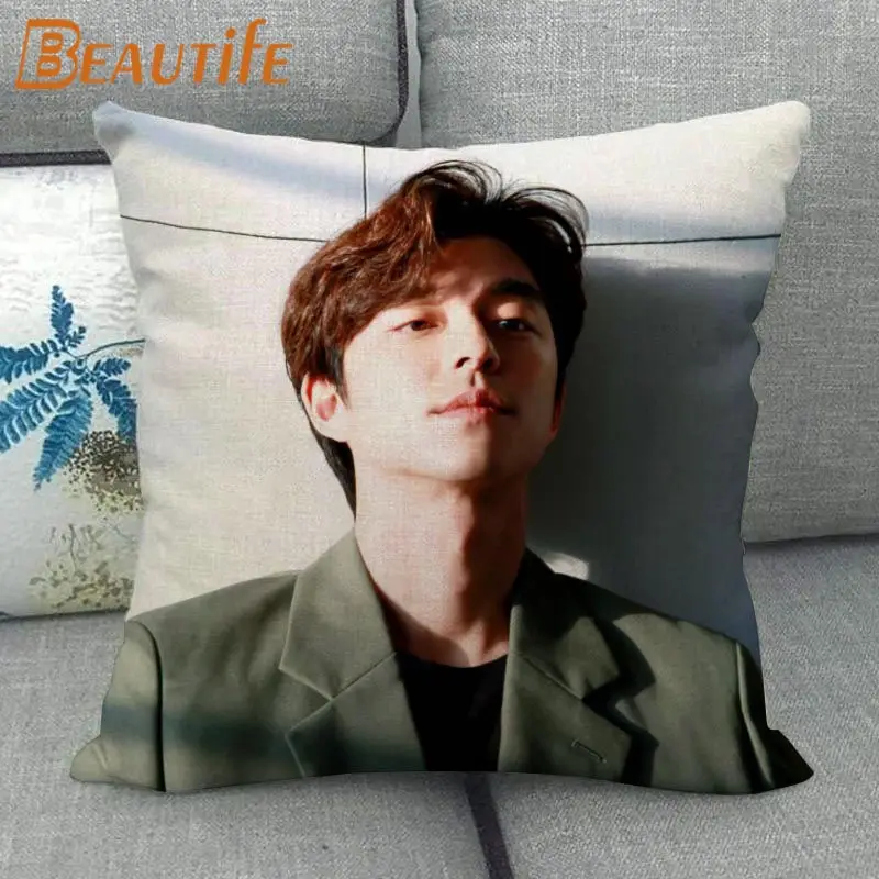 Federa per cuscino personalizzata Gong Yoo KPOP federa per cuscino in lino di cotone decorativo per la casa 45x45cm un lato