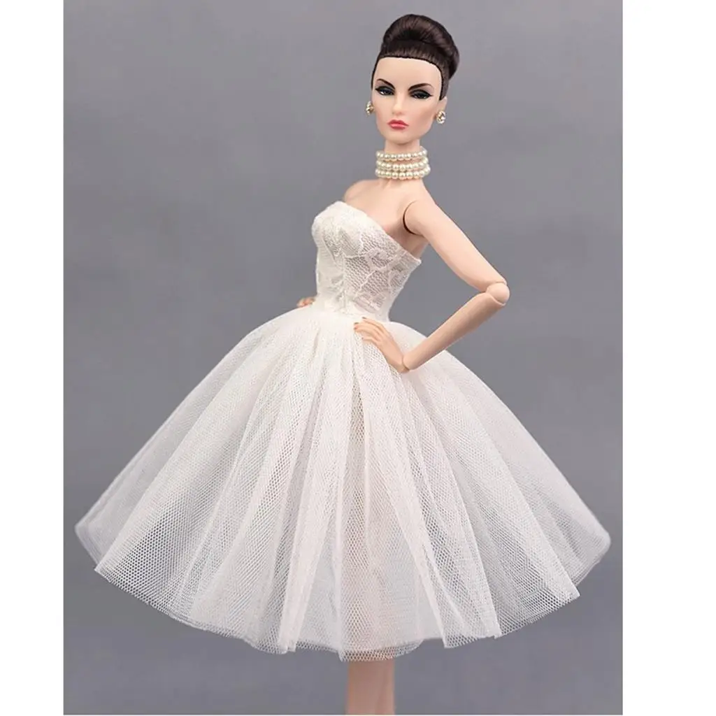 1/6 Charming Short Tube Top Wedding Skirt Ballet for XinYi Doll Evening Dress Decor White