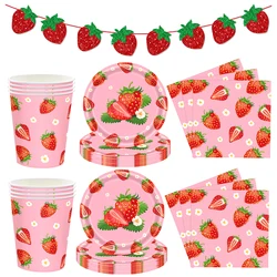 Strawberry party Tableware napkin cup plates Tablecloth Kids girls Birthday Supplies baby shower Strawberry Party Decor balloons