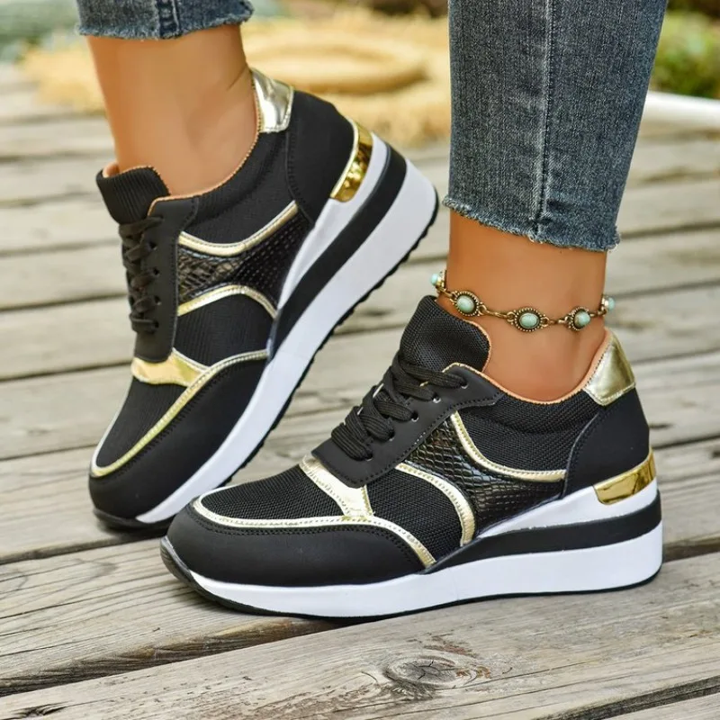 

2026 Autumn New Fashion Wedge Sneakers Women Lightweight Non Slip Casual Sports Shoes Woman Thick Sole Lace Up Chunky Sneakers