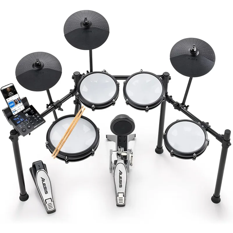 

Quiet Mesh Pads, 10" Dual Zone Snare, Bluetooth, 440+ Authentic Sounds, Drumeo, USB MIDI, Kick Pedal