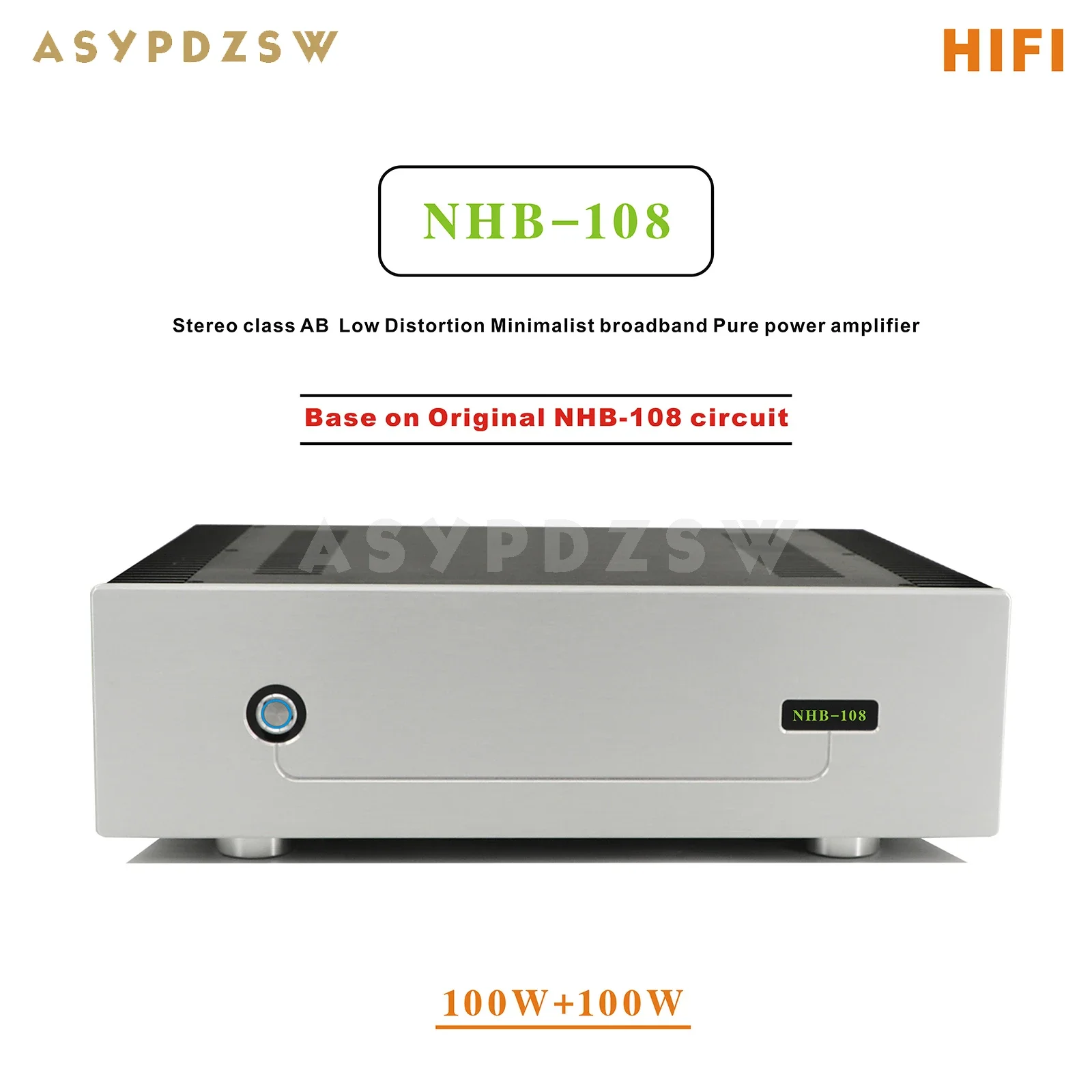 NHB-108 Stereo class AB Low Distortion Minimalist broadband pure power amplifier Base on Dartzeel 100Wx2