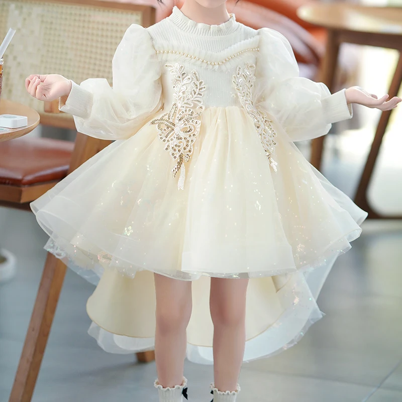 Girl gauze pompadour tail tuxedo princess skirt heavy industry palace style piano performance flower girl #T240