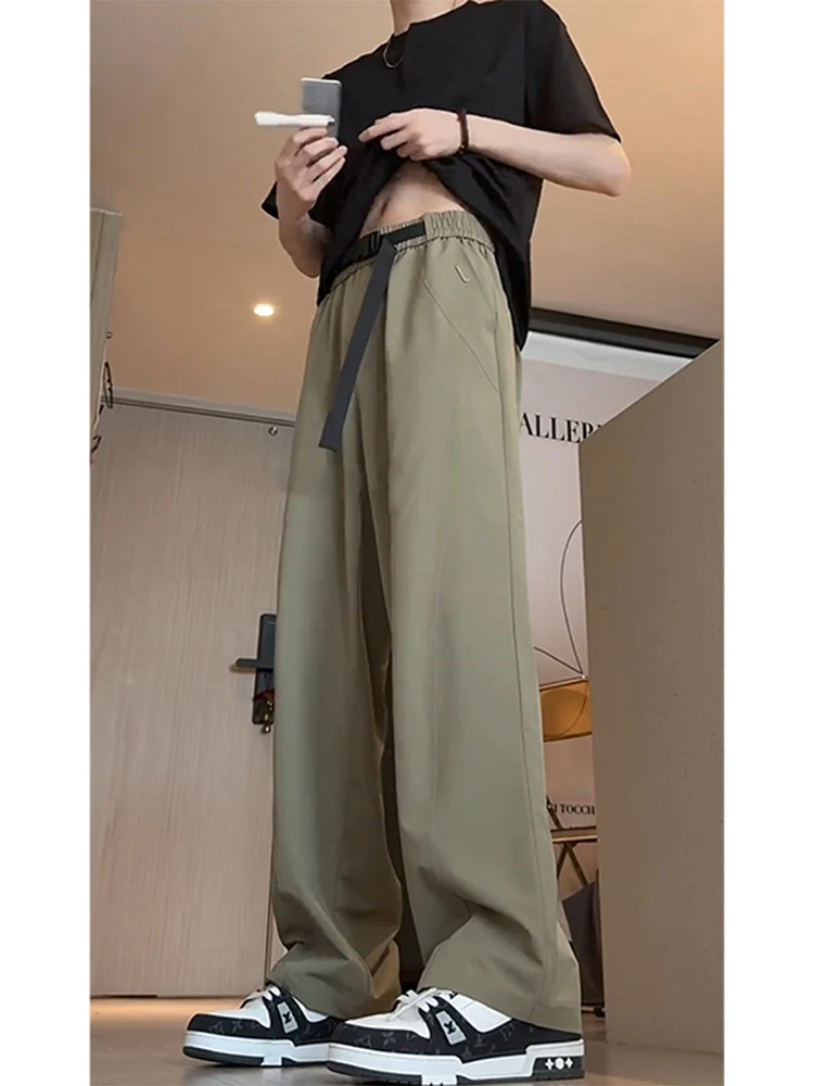 

Ice Silk Casual Pants Men's Summer Thin Breathable Qui Dry Straight Leg American Workwear Casual Pants een Button Waist Belt