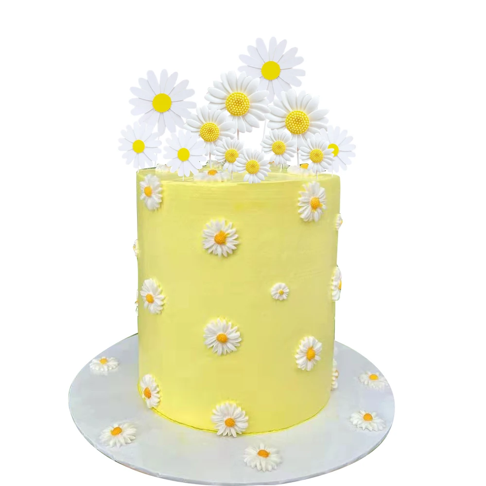 1Set Hars Daisy Cake Topper Multi Size Papieren Bloem Toppers Voor Meisje Verjaardagsfeestje Taart Decoraties Bruidstaart decoratie