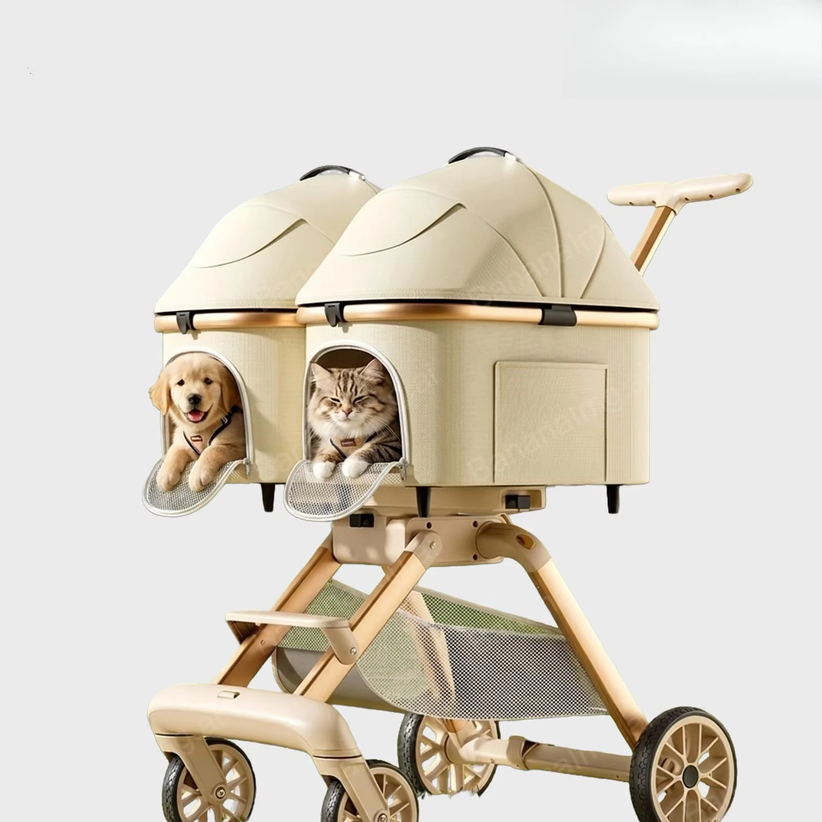 Multi-Functional Double Deck Dual Cabin One-Button Foldable Lightweight Aluminum Alloy 4-Wheel All-Season Pet Travel Stroller