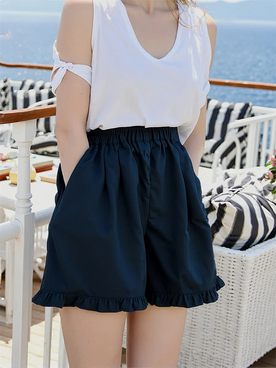 Shorts feminino hortelã verde plissado cintura alta lazer simples estudantes kawaii leopardo cottage moletom listras boxer sono