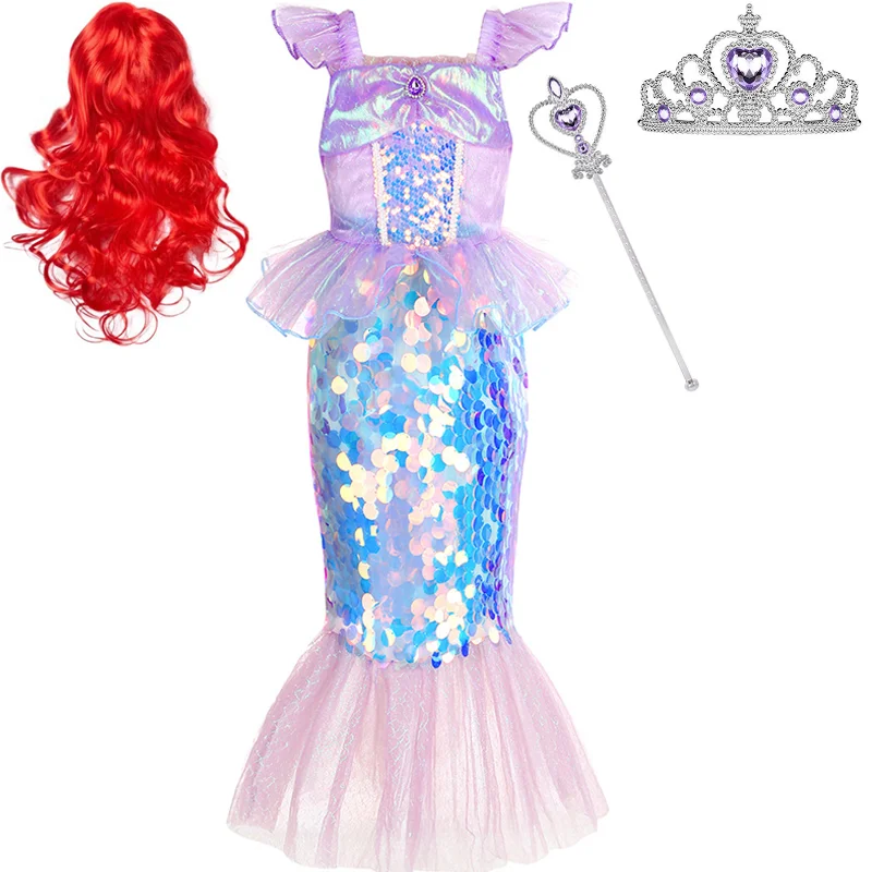 Pailletten Fishtail Prinses Kostuum Kinderen Paarse Jurk Voor Meisjes Halloween Zeemeermin Cosplay Kinderen Carnaval Verjaardagsfeestje Jurk