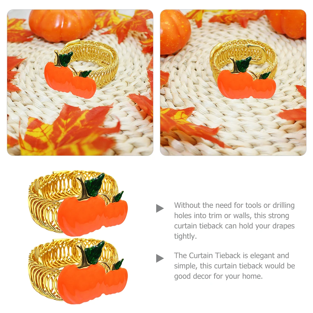 

2pcs Pumpkin Buckle Curtain Holdback Orange Metal Decorative Tiebacks for Thanksgiving Home Bedroom Living Room