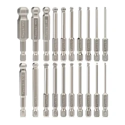 20Pcs Ball End Hex Screwdriver Bits Set 65mm Length SAE and Metric Hex Bit Set Magnetic Allen Wrench Drill Bits