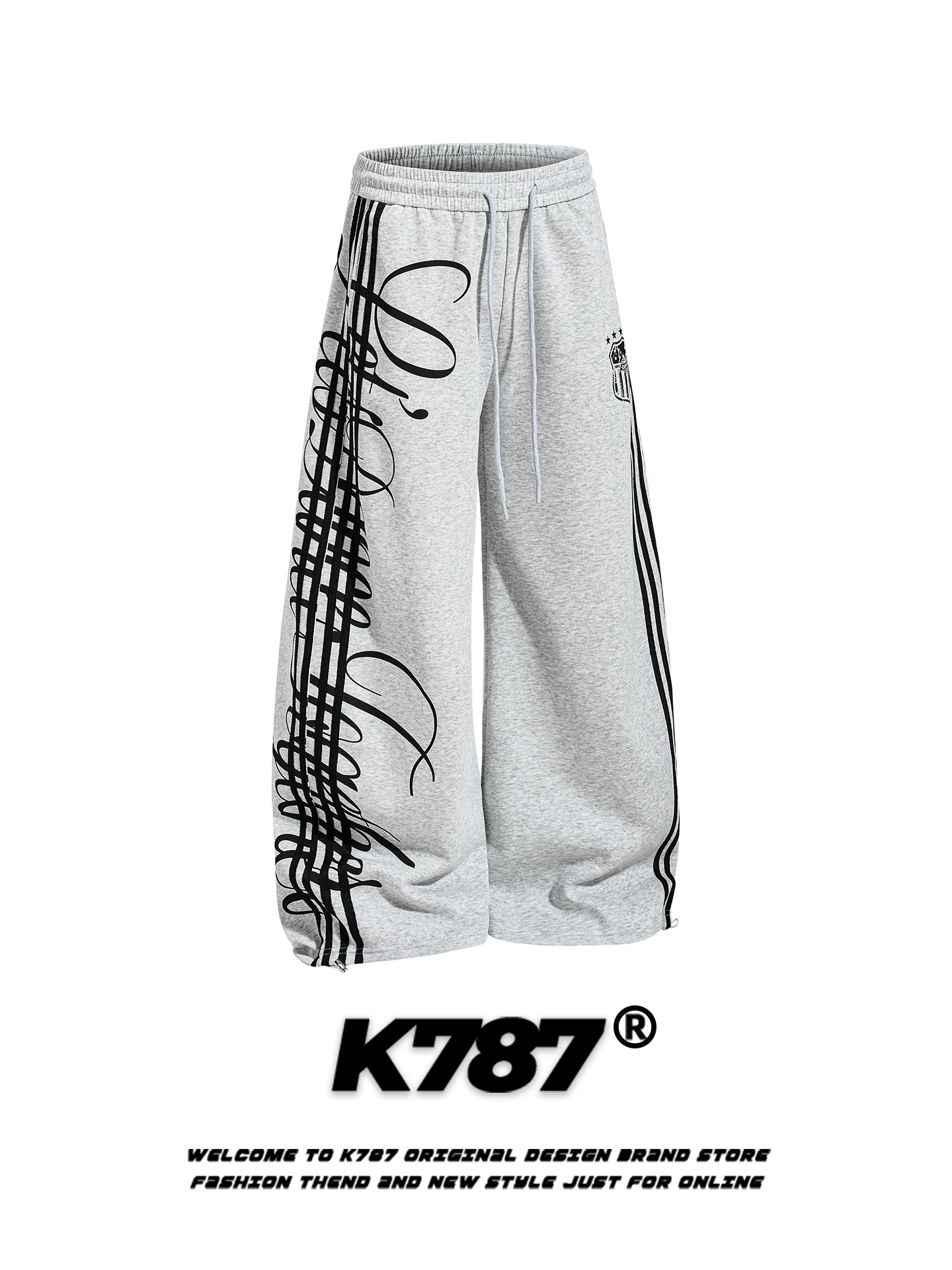 

K787 American fiti Letter Spray Knife Pants High Waist Loose Slimming Men's Casual Trousers Street Dance Straight Leg Jeans