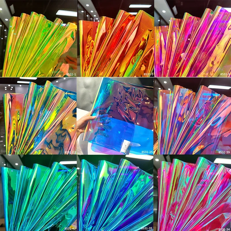 PVC Fabric Leatherette Laser Rainbow Film Vinyl Rainbow Window Film Window Film for Outdoor Decor Holographic Home Garden