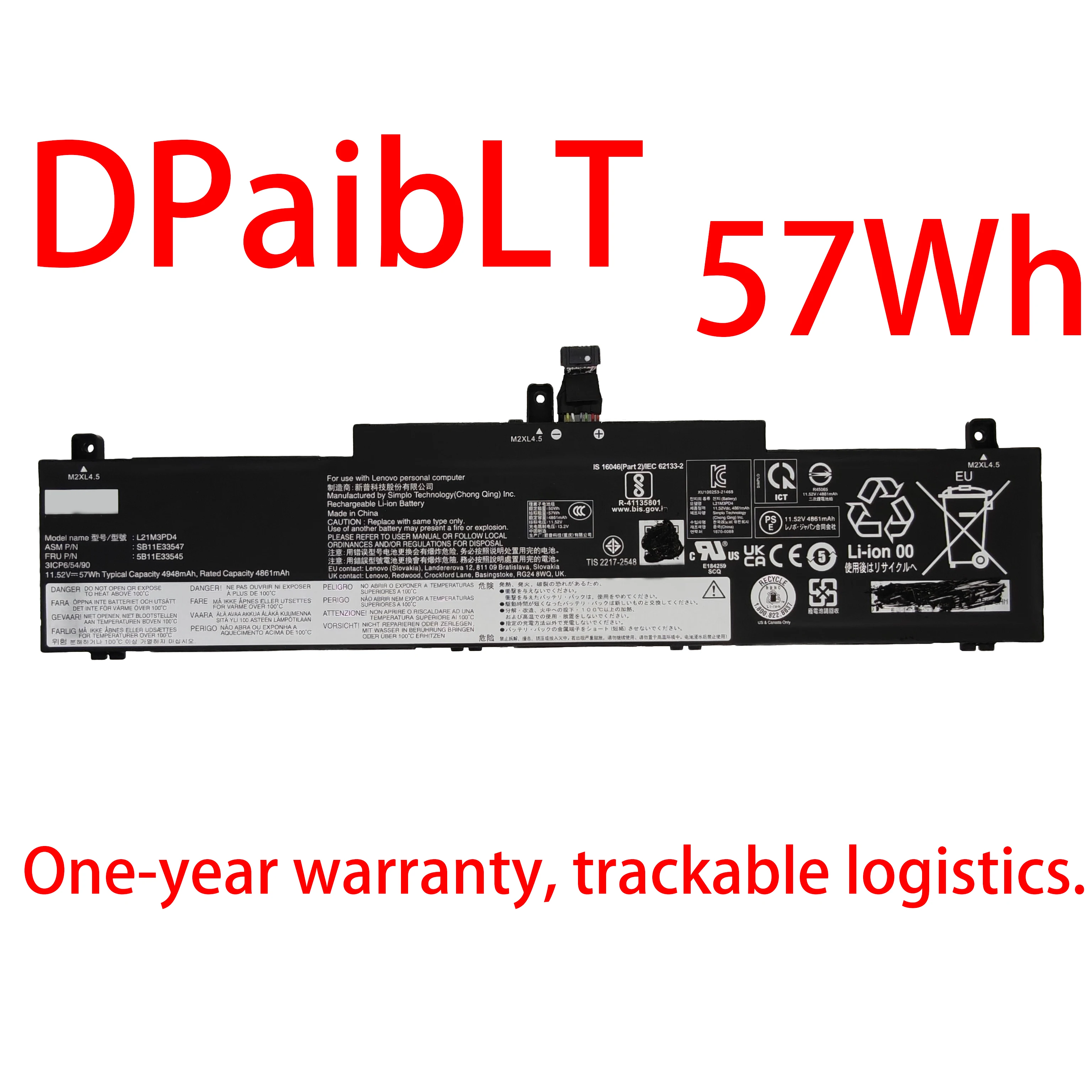 

DPaibLT NEW 11.52V 57Wh L21M3PD4 L21L3PD4 L21D3PD4 L21C3PD4 LAPTOP BATTERY For Lenovo ThinkPad T14P Gen1 T14 Gen 2 / Neo 14