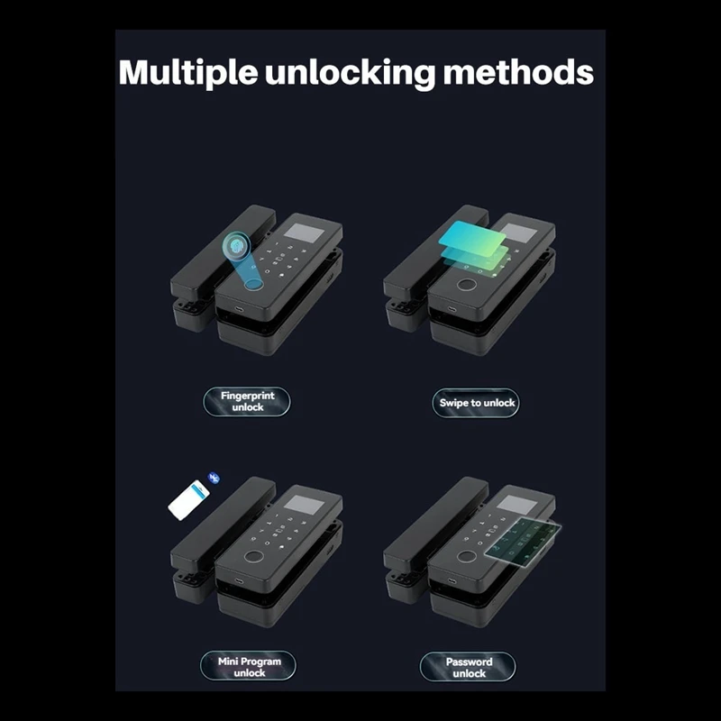 ประตูกระจกคู่ล็อคสมาร์ทล็อค APP Biometric รูดบัตรรหัสผ่านลายนิ้วมือล็อคประตูกระจกล็อคสําหรับประตูสํานักงาน