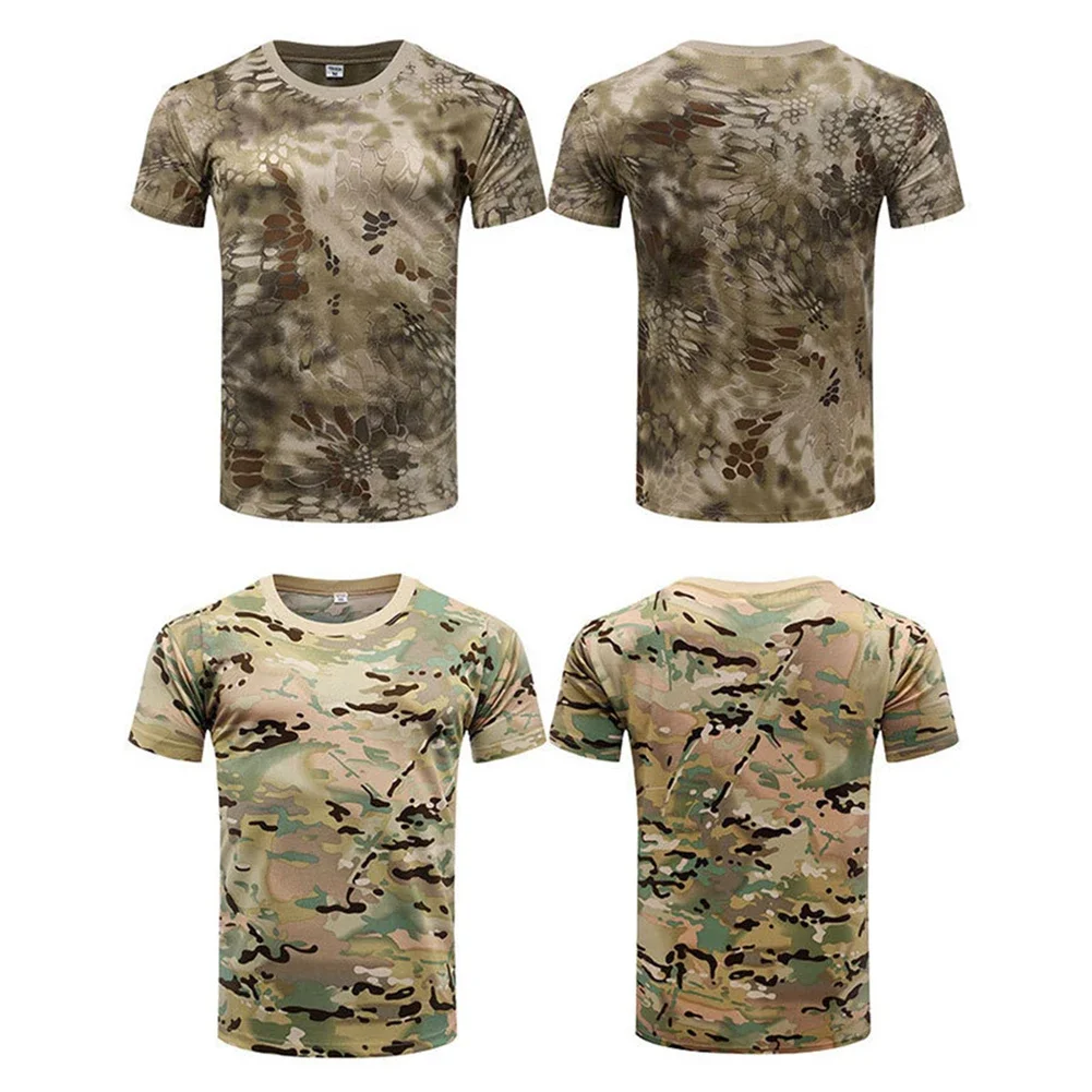 Camisa táctica de camuflaje de manga corta para hombre, camiseta de combate de secado rápido, camisetas de camuflaje para senderismo y caza al aire libre