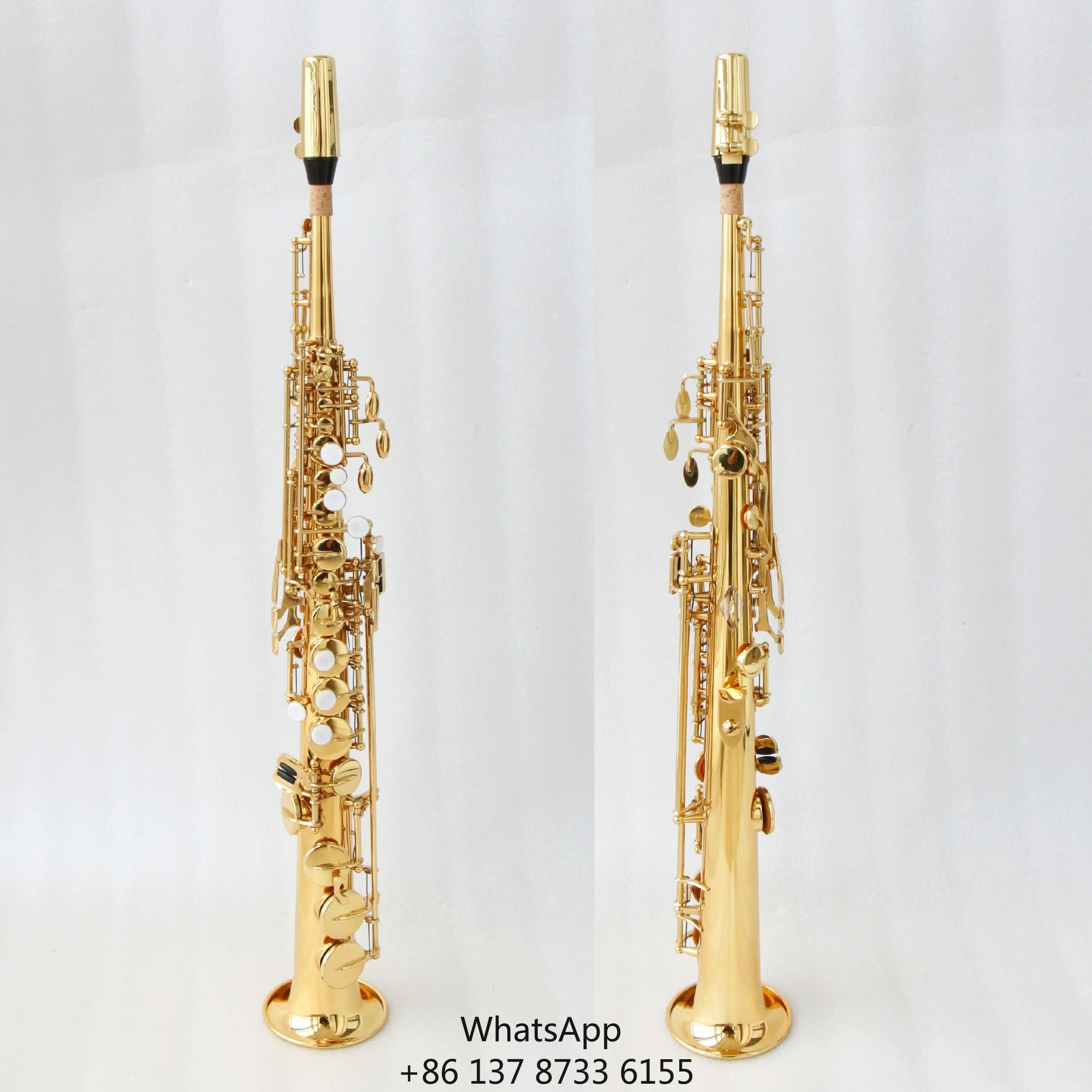 Soprano Saxophone Professional Gold Lacquered Brass Body Adjustable BB Tone Bakelite Mouthpiece Woodwind Soprano Saxophone