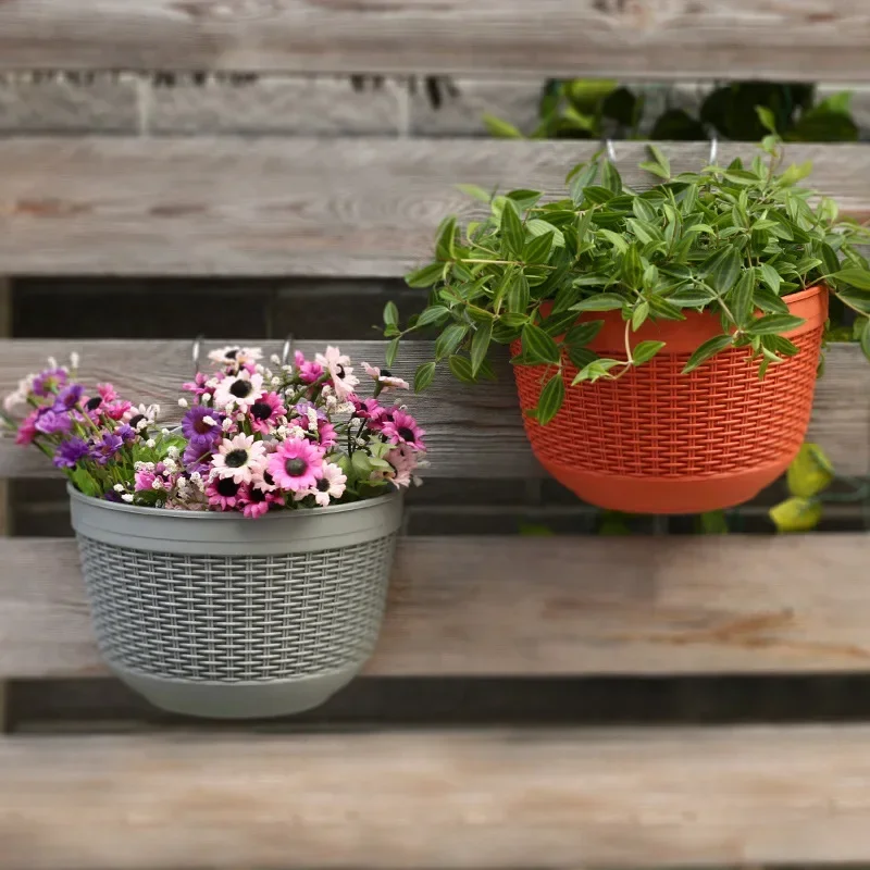 Imitation Rattan Weaving Creative Flower Planter Garden Pot Flowerpot Wall Hanging Plant Grow Basin Baskets Yard Balcony