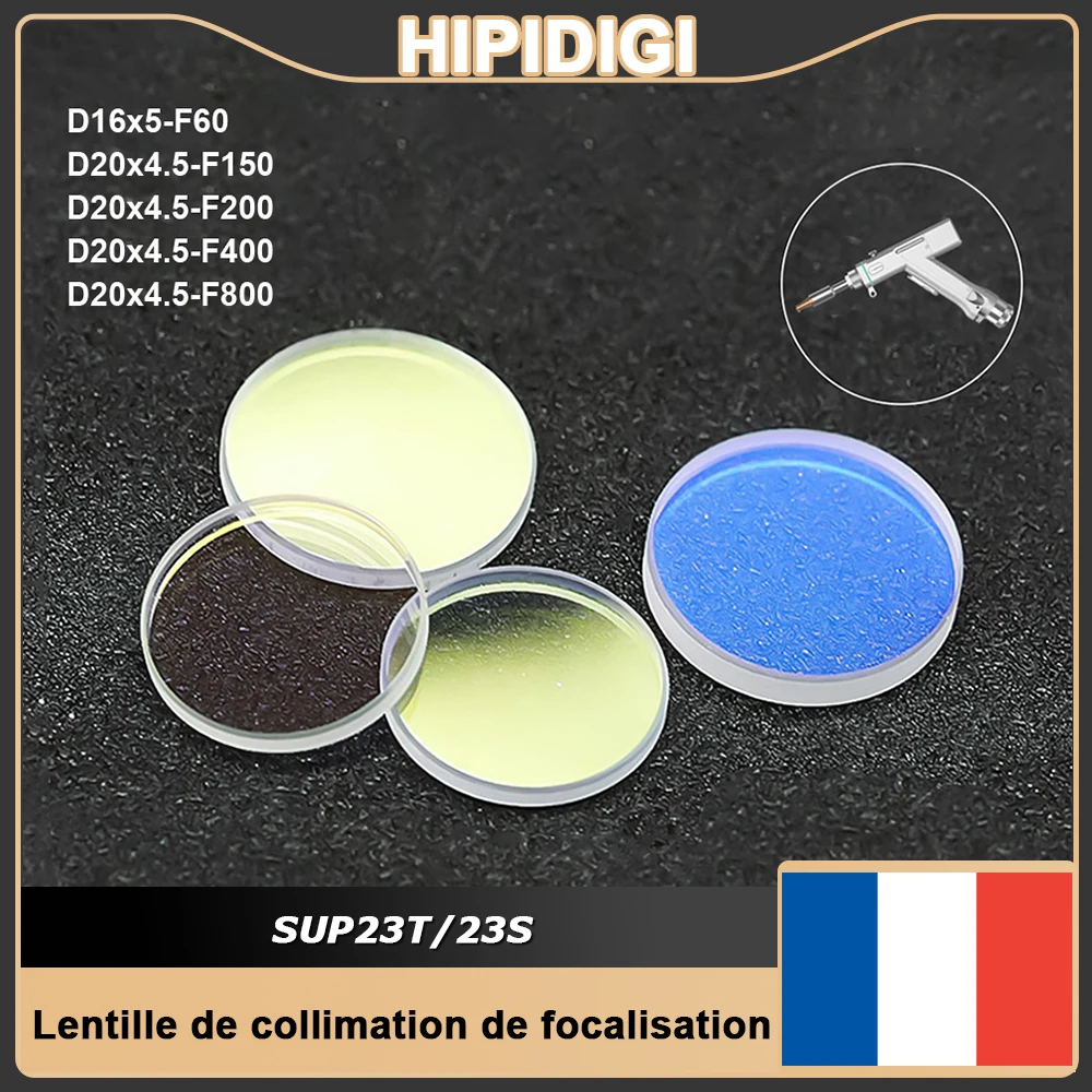 Lentille de focalisation et de collimation laser à fibre D16 x 5 F60 D20 x 4,5 F150 F200 F400 F800 pour tête de soudage laser portable SUP23T SUP23S