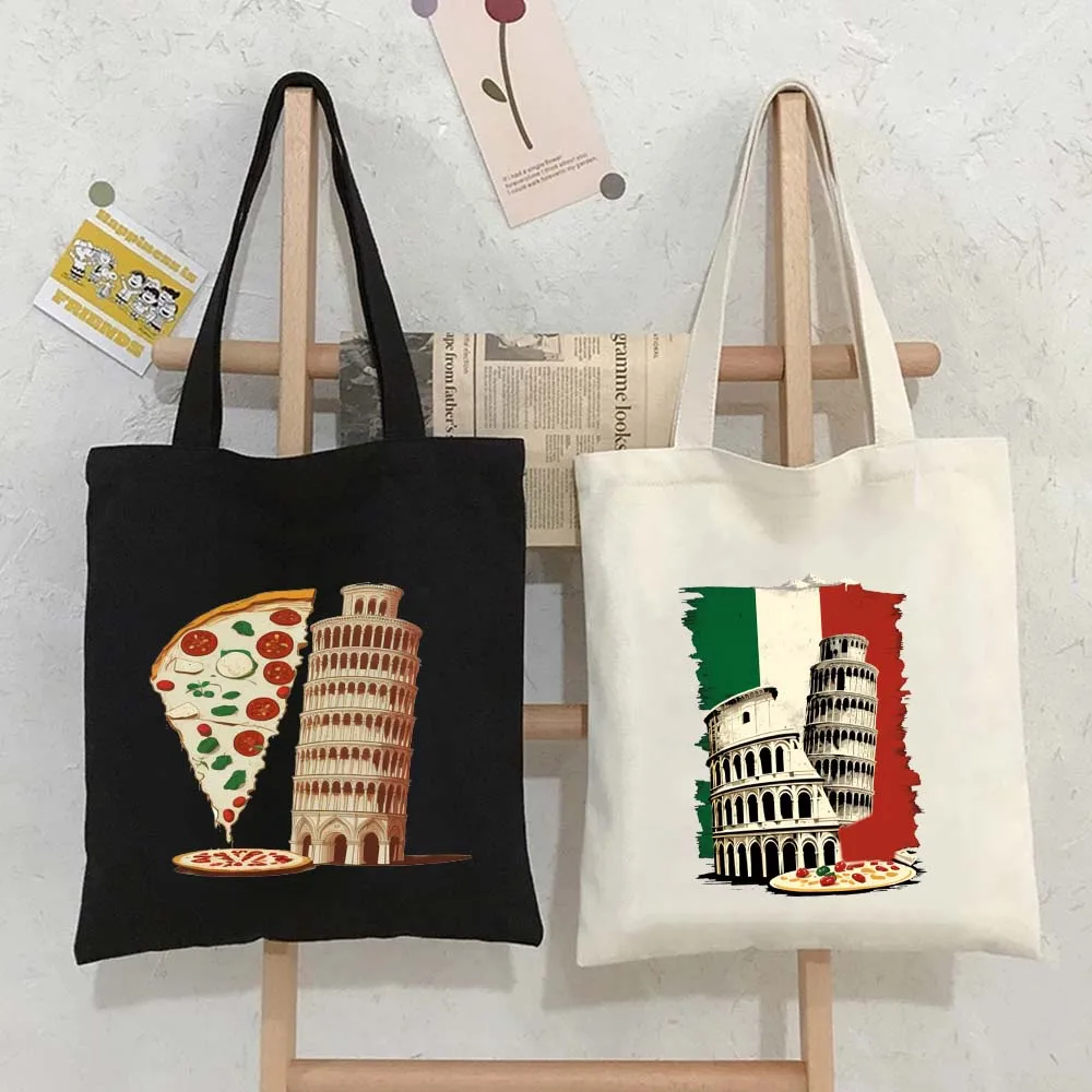 Pizza Tower Italy Italia Pisa Tower Torre di Pisa Women's Canvas Shoulder Totes Bag Large Capacity Cotton Shopping Beach Handbag