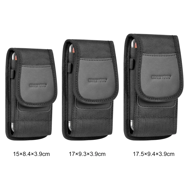 HAWEEL Phone Waist Bag Nylon Cloth Belt Clip Vertical Carrying Pouch with Card Slot Universal Men Business Style Phone Cover