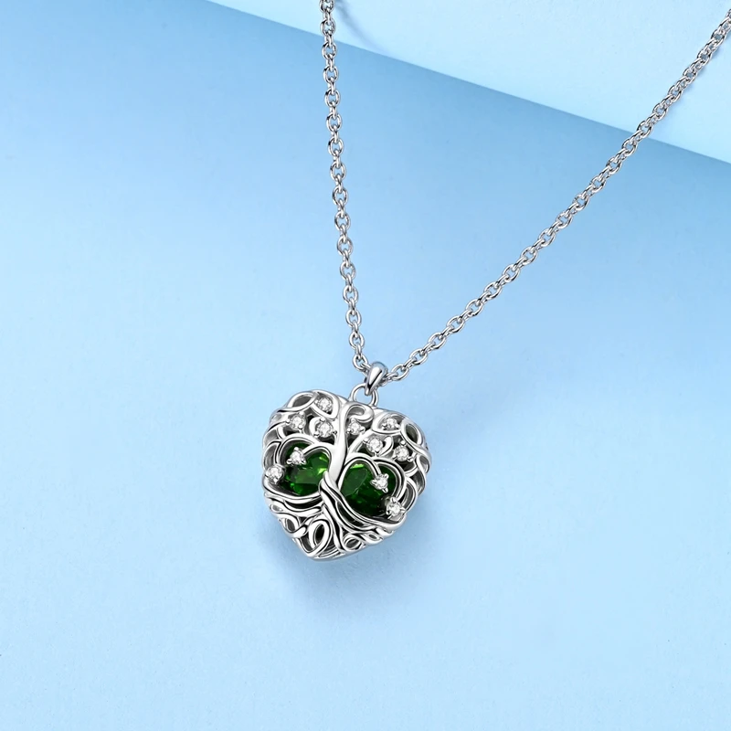 

New 925 Sterling Silver Heart Shaped Tree Of Life Shining Zircon Necklace For Women Birthday Anniversary Jewelry Gifts
