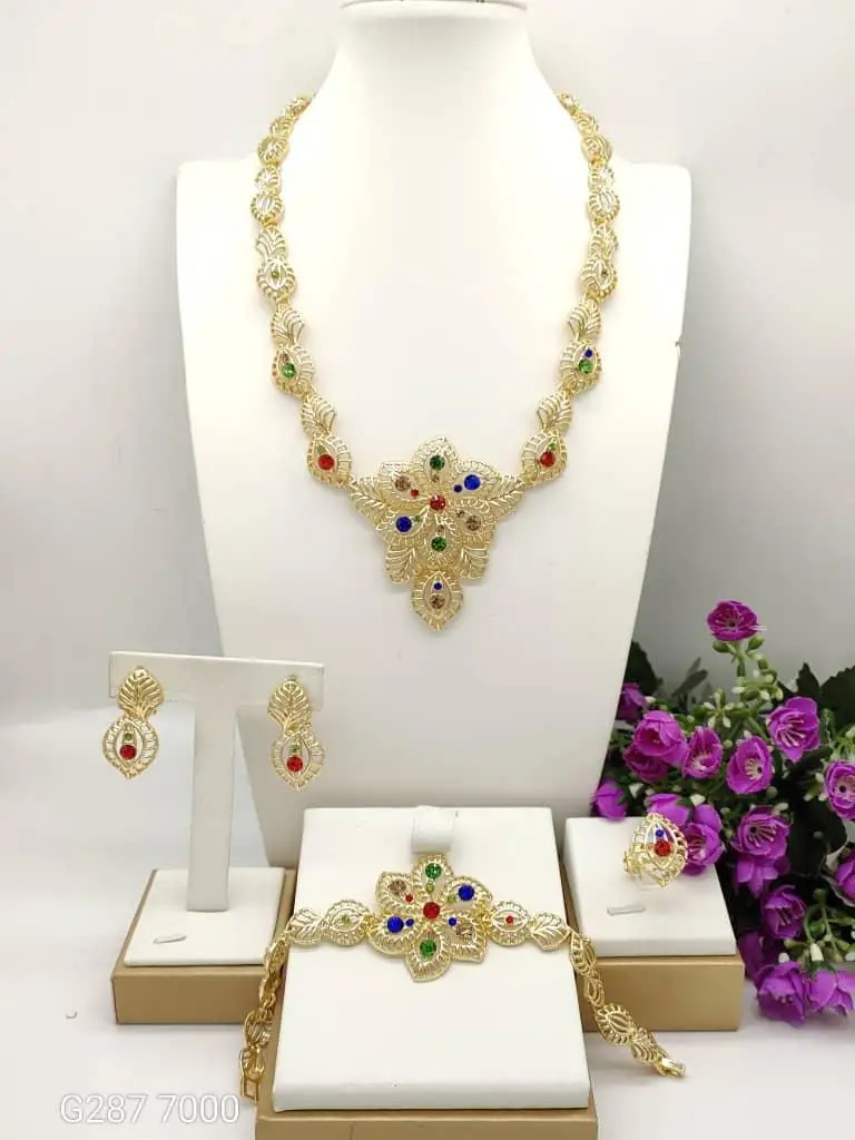 Luxury Gold Plated Domineering Exaggerated Necklace Bracelet Ring Set for Women Dubai Jewelry Gift for Party