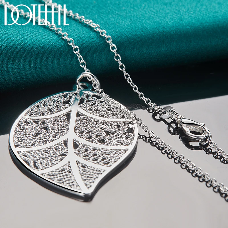 DOTEFFIL 925 Sterling Silver Leaves Pendant Necklace Earring Set For Woman Wedding Engagement Party Jewelry