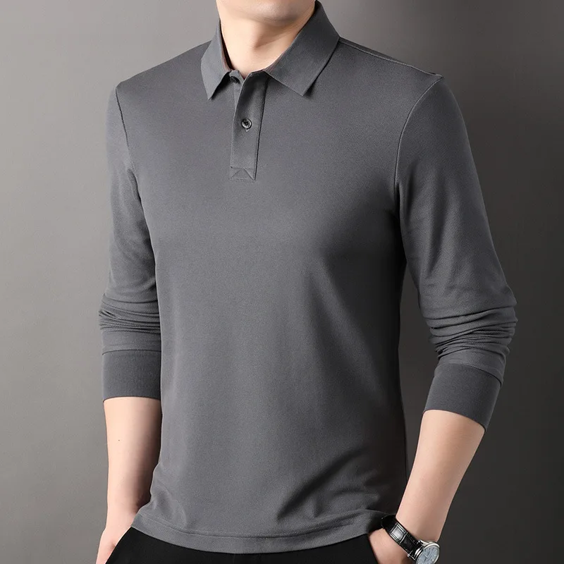 

Premium Quality Men's Long Sleeve T-shirt Solid Color Lapel Versatile Fashion Youth Pullovers Loose Simple Casual Cozy Male Tops