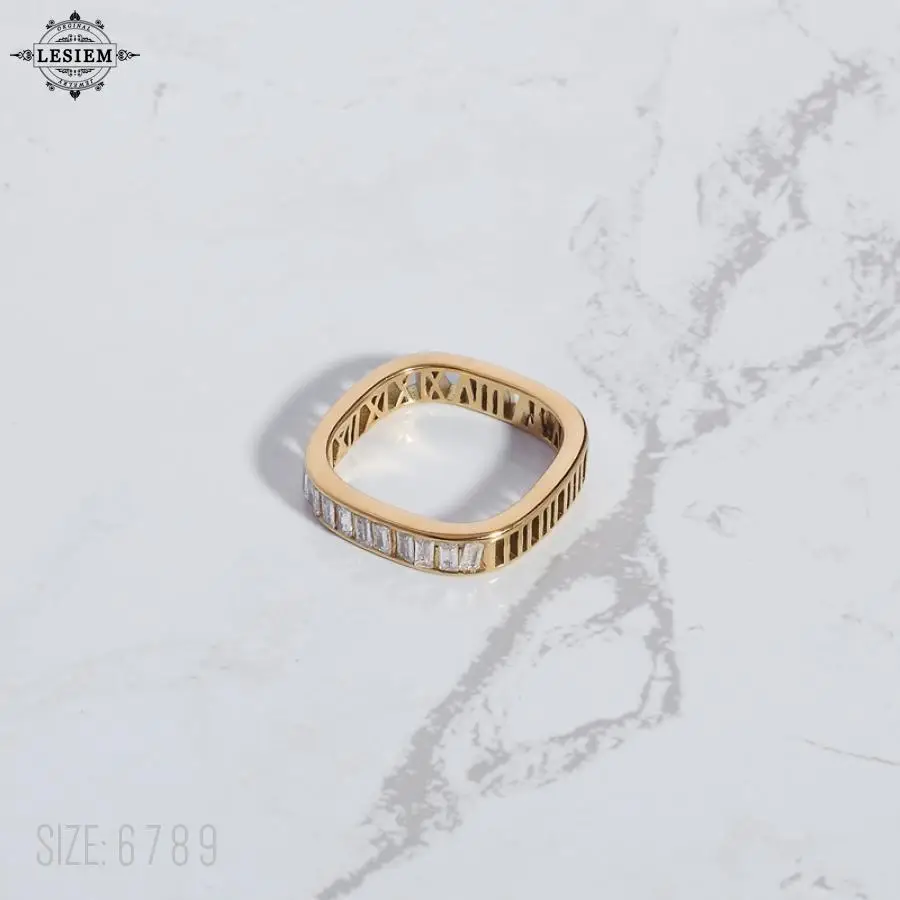 LESIEM Best Gift 18KGP Gold plated size 6 7 8 Perfume women rings Hollow Roman numeral ring men ring Factory Wholesale